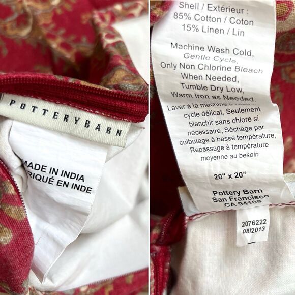 Pottery Barn Chalet Paisley 20" Pillow Cover Sham Cotton Linen Red Floral - Picture 2 of 4